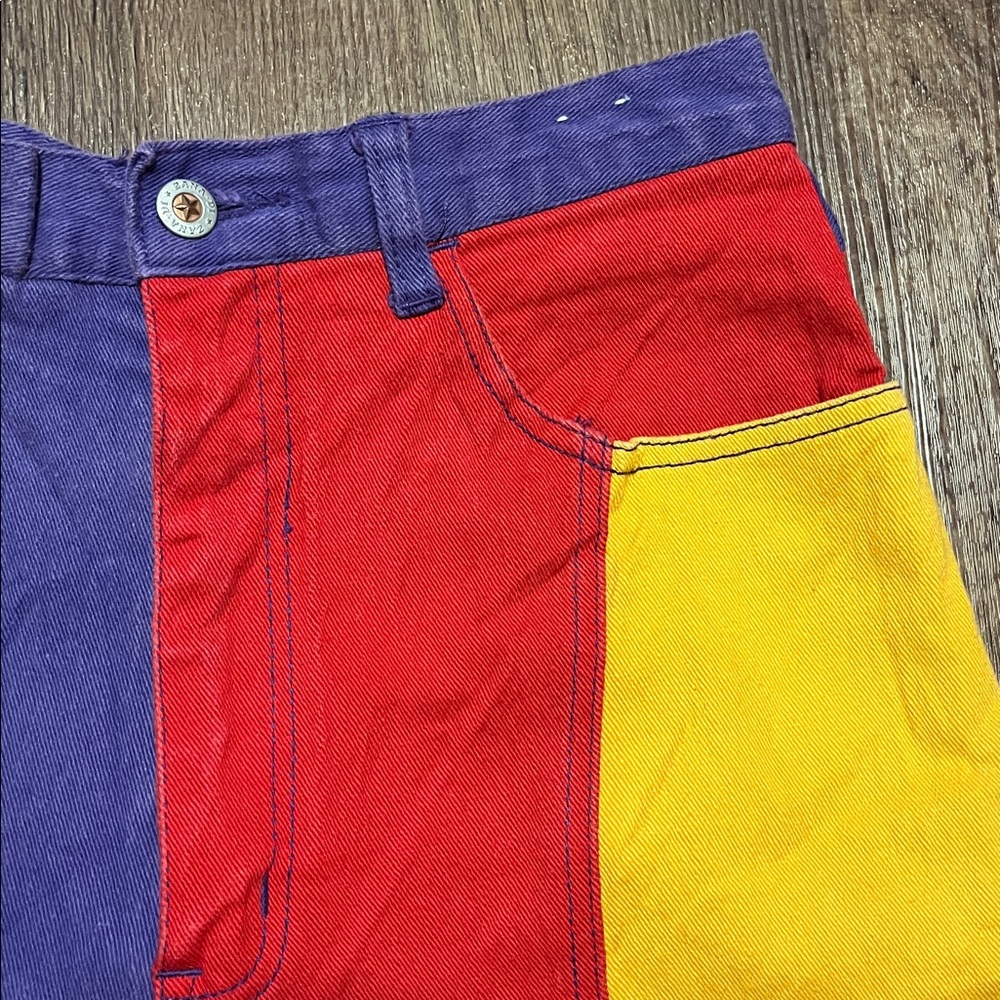 Zana-Di -90’s Rainbow Color Block Patch High Rise Tapered Leg Skinny Jeans - Picture 4 of 10